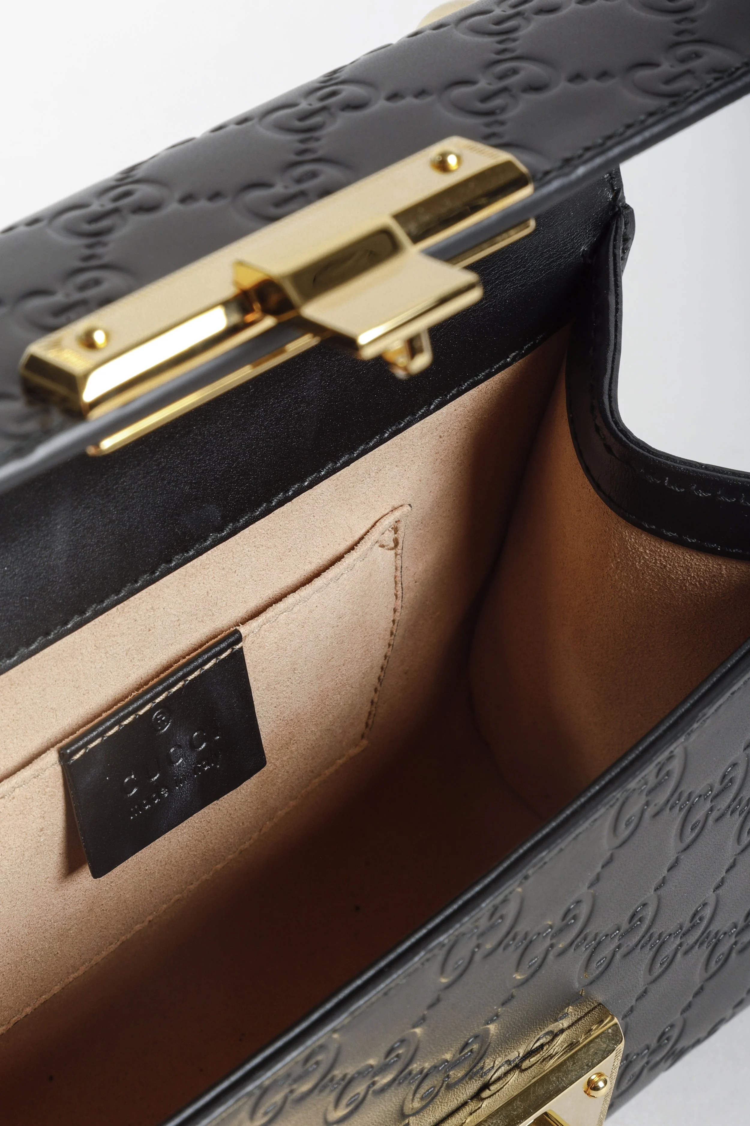 Gucci Small Black Leather Guccissima GG Padlock Bag BLOGGER ARMOIRE